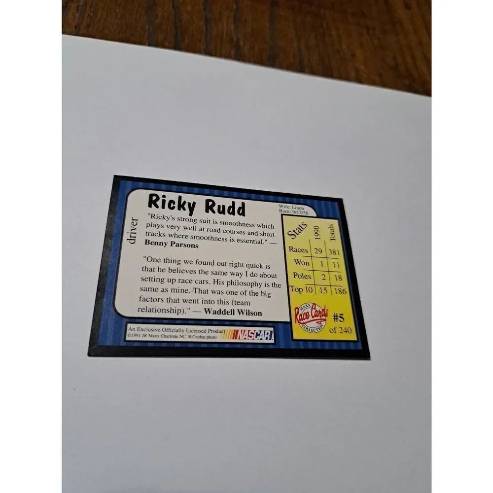 Vintage 1991 Maxx Ricky Rudd #5 Race Car Nascar Trading Card